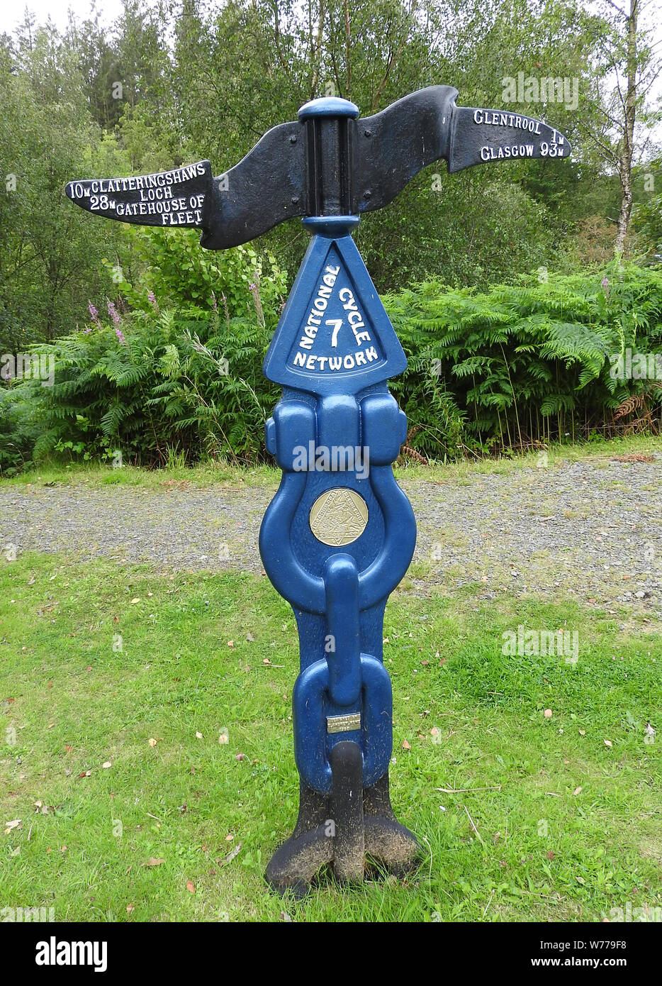 Loch Trool Visitors centre and forest trails, Scotland - National Cycle Network sign 7 Stock Photo