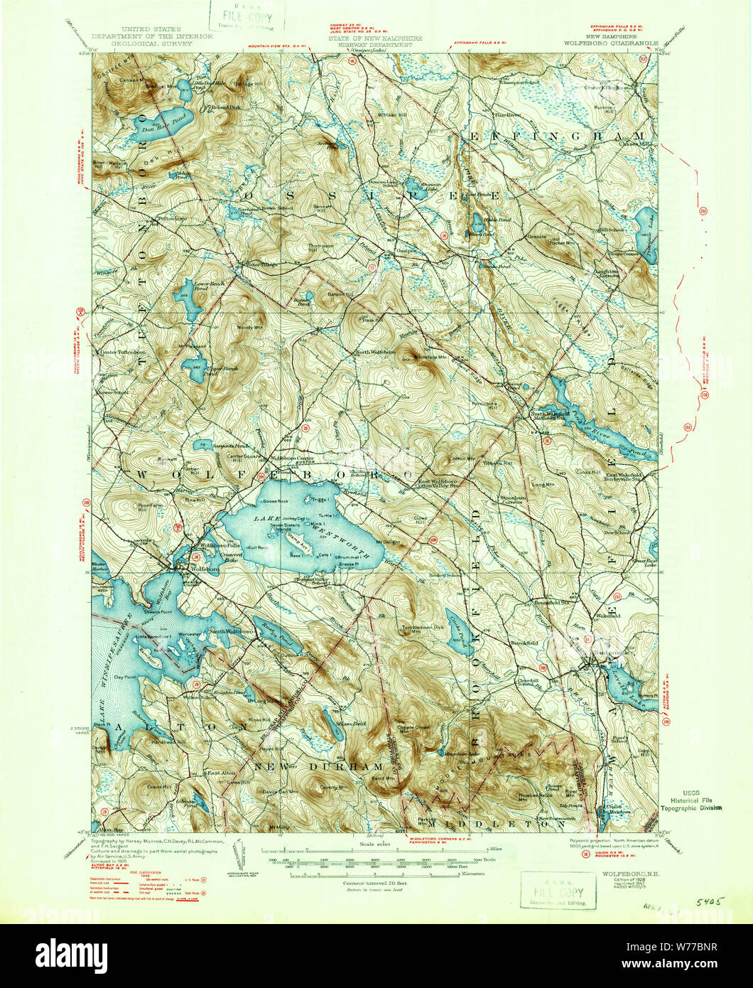 USGS TOPO Map New Hampshire NH Wolfeboro 330393 1928 62500 Restoration Stock Photo Alamy