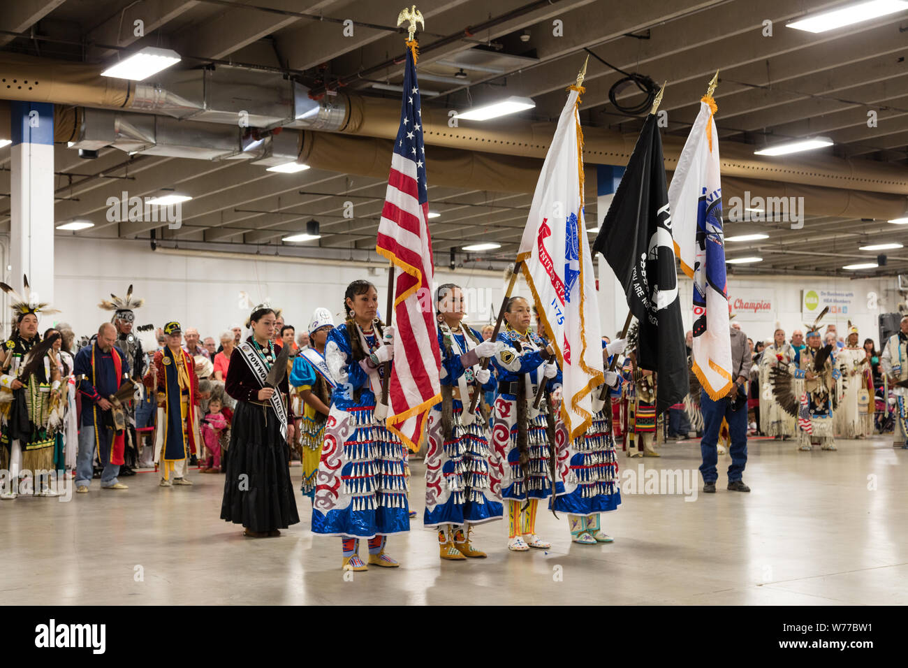 A  prayer and presentation of colors at a Colorado Springs Native American Inter Tribal Powwow and festival in that central Colorado city Physical description: 1 photograph : digital, tiff file, color.  Notes: Purchase; Carol M. Highsmith Photography, Inc.; 2015; (DLC/PP-2015:068).; The event was organized by the Palmer Lake, Colorado, Historical Society and One Nation Walking Together, a nonprofit organization addressing, in the organizationÆs words, the poverty, unemployment, homelessness, lack of medical care, and insufficient educational resources faced by the estimated 1.5 million America Stock Photo