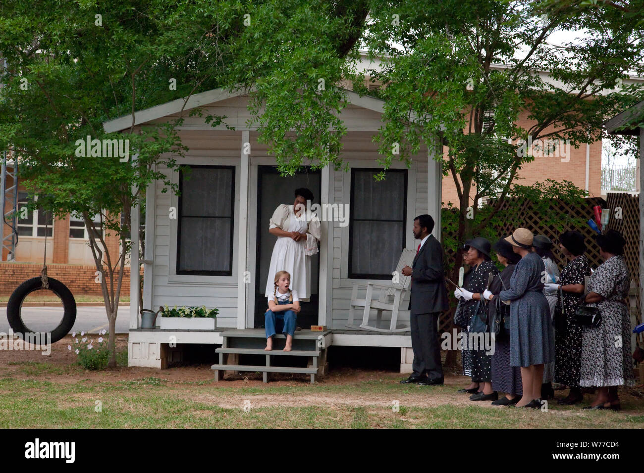 A scene from the play To Kill A Mockingbird, performed in Monroeville, Alabama Physical description: 1 photograph : digital, TIFF file, color.  Notes: This special presentation commemorates the 50th anniversary of the best-selling, Pulitzer Prize-winning novel by Harper Lee, a native of Monroeville, Alabama. Many literary scholars and local residents believe some of Ms. Lee's childhood acquaintances served as models for the personalities in the revered book concerning the struggle against racial injustice in the South during the 1930s.; Gift; George F. Landegger; 2010; (DLC/PP-2010:090).; Form Stock Photo