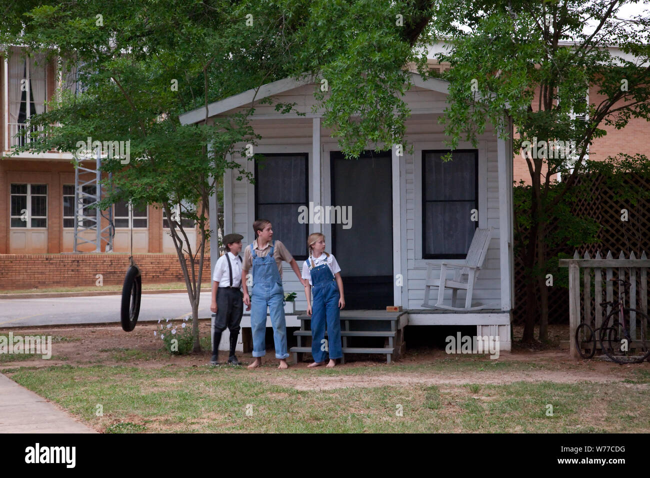 A scene from the play To Kill A Mockingbird, performed in Monroeville, Alabama Physical description: 1 photograph : digital, TIFF file, color.  Notes: This special presentation commemorates the 50th anniversary of the best-selling, Pulitzer Prize-winning novel by Harper Lee, a native of Monroeville, Alabama. Many literary scholars and local residents believe some of Ms. Lee's childhood acquaintances served as models for the personalities in the revered book concerning the struggle against racial injustice in the South during the 1930s.; Gift; George F. Landegger; 2010; (DLC/PP-2010:090).; Form Stock Photo