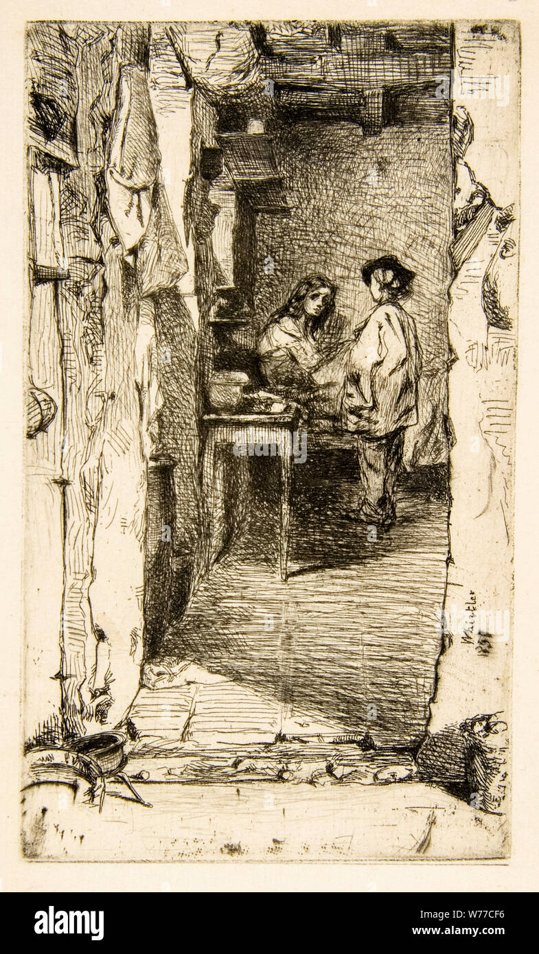 James McNeill Whistler, The Rag Gatherers, Rag Pickers, Quartier Mouffetard, Paris, drypoint print, 1858 Stock Photo