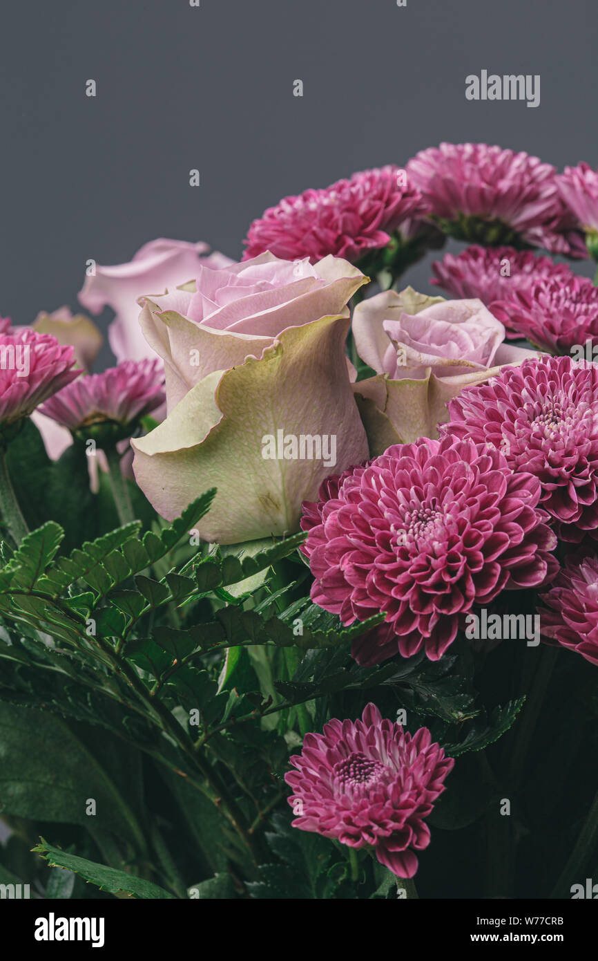 Bright pink rose flower macro still on a flower bouquet Stock Photo - Alamy