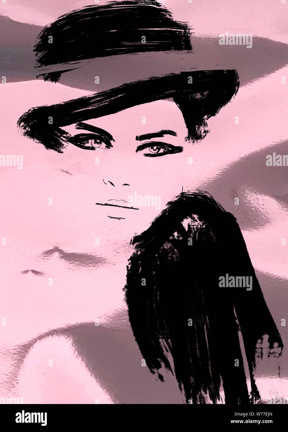 Vintage Abstract fashion illustration in black and white print Stock