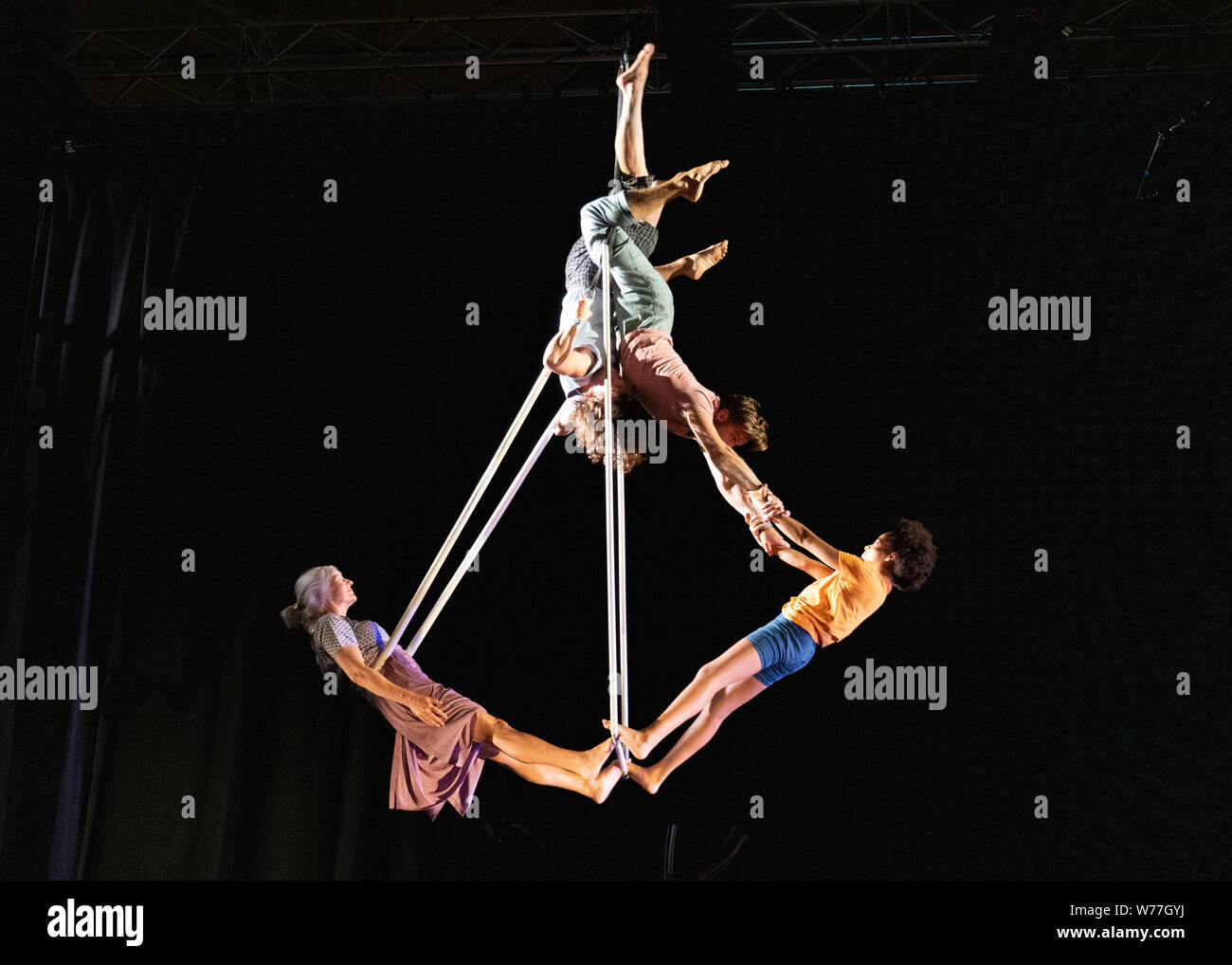 Edinburgh, Scotland, UK. 5 August 2019. Award winning Ockham's Razor perform their show This Time,  a show about time, age and the stories we tell ourselves. With a cast ranging in age from 3 to 60 the show looks at perceptions of strength and age.  Iain Masterton/Alamy Live News Stock Photo