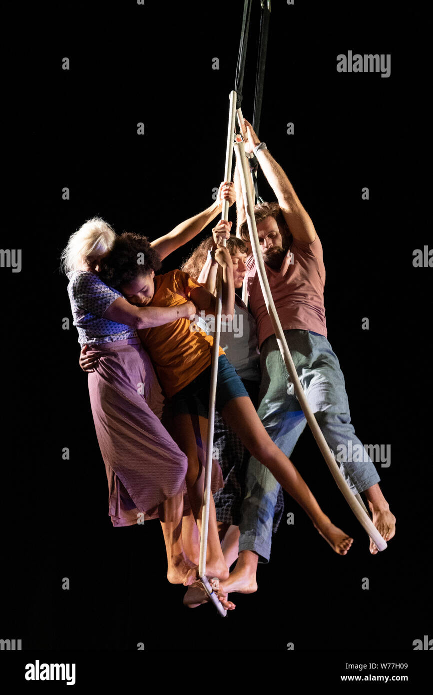 Edinburgh, Scotland, UK. 5 August 2019. Award winning Ockham's Razor perform their show This Time,  a show about time, age and the stories we tell ourselves. With a cast ranging in age from 3 to 60 the show looks at perceptions of strength and age.  Iain Masterton/Alamy Live News Stock Photo