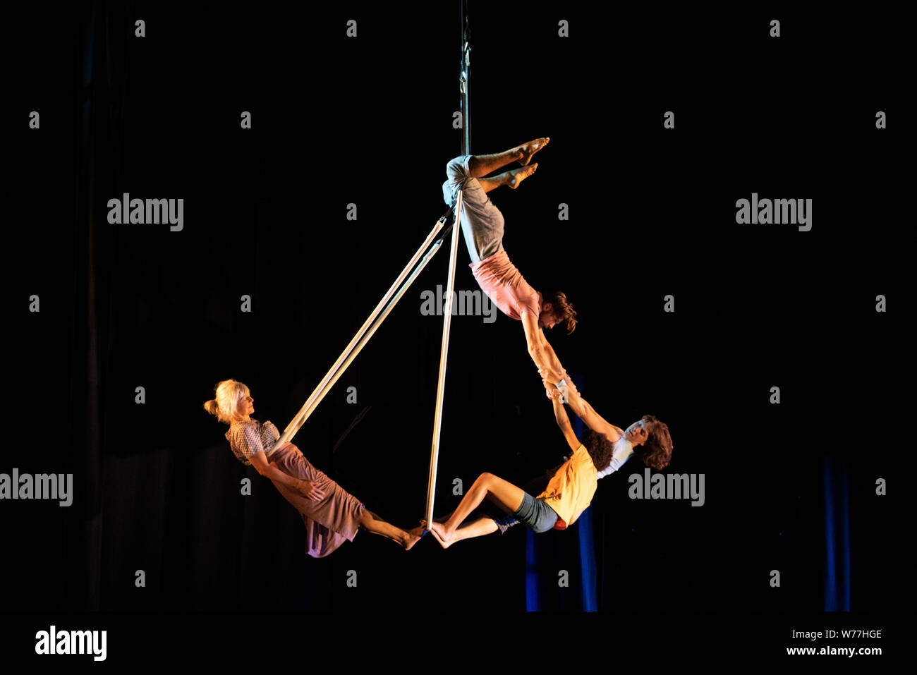 Edinburgh, Scotland, UK. 5 August 2019. Award winning Ockham's Razor perform their show This Time,  a show about time, age and the stories we tell ourselves. With a cast ranging in age from 3 to 60 the show looks at perceptions of strength and age.  Iain Masterton/Alamy Live News Stock Photo