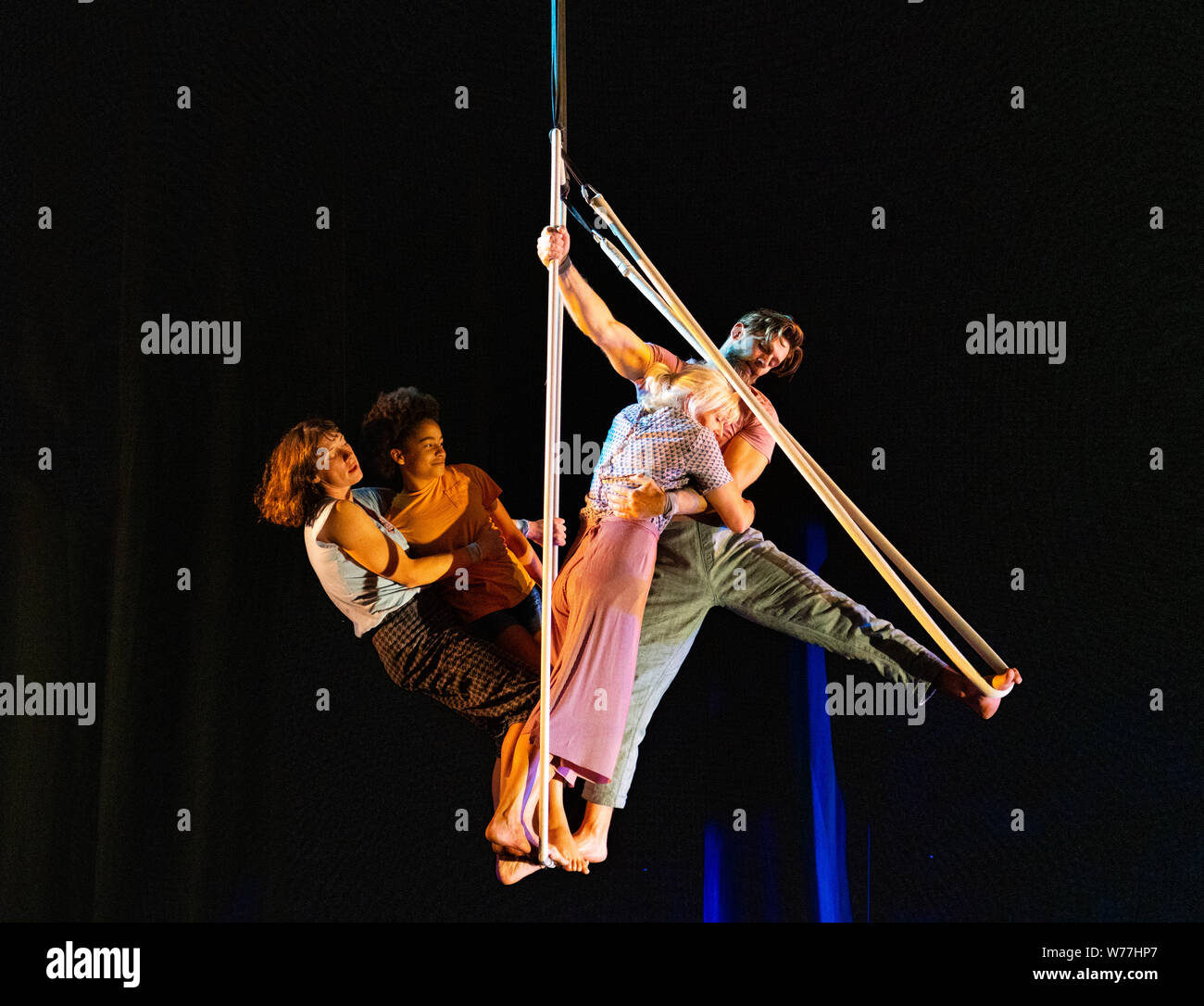 Edinburgh, Scotland, UK. 5 August 2019. Award winning Ockham's Razor perform their show This Time,  a show about time, age and the stories we tell ourselves. With a cast ranging in age from 3 to 60 the show looks at perceptions of strength and age.  Iain Masterton/Alamy Live News Stock Photo