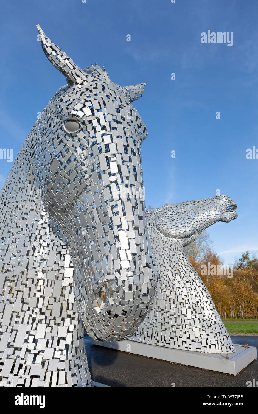 Replica of the Kelpies Statues near the Falkirk Wheel, Falkirk, Stirlingshire, Central Lowlands, Scotland, UK Stock Photo