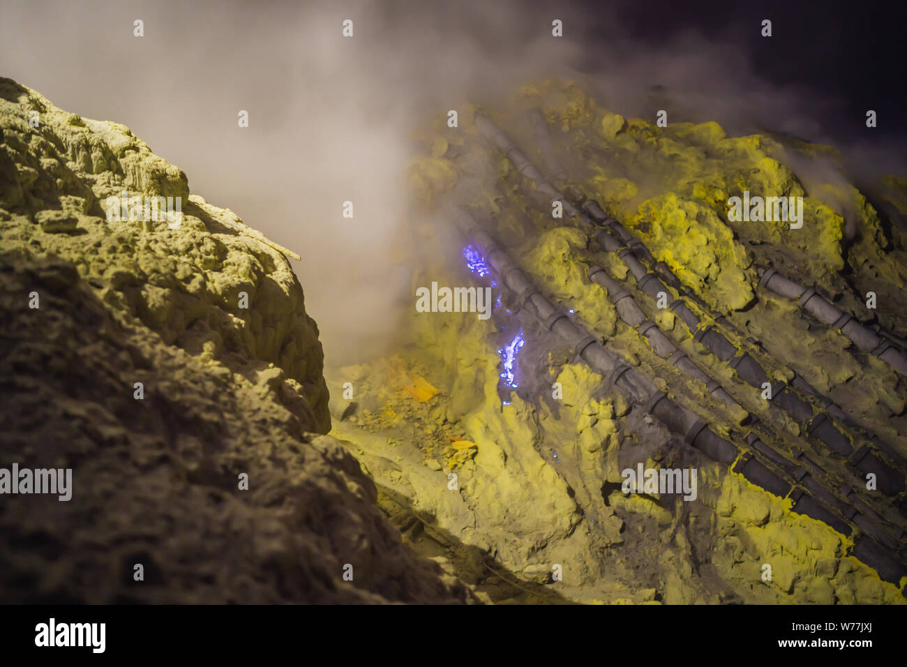 famous the Blue fire inside the crater of the Ijen volcano on Java ...