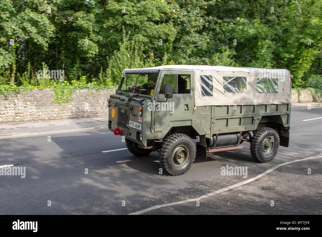 1975 70s seventies Land Rover A4 101 FORWARD CONTROL, 101FC a vintage light utility vehicle produced by Land Rover for the British Army. An unusual V8-powered four-wheel drive army transport vehlcle. Stock Photo