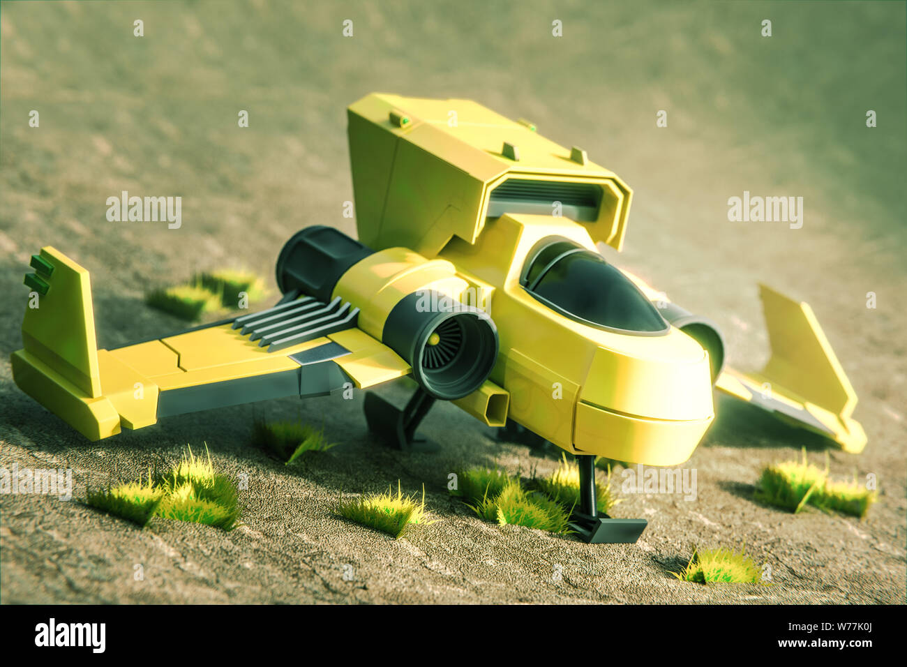 starship on mars terrain 3d illustration Stock Photo
