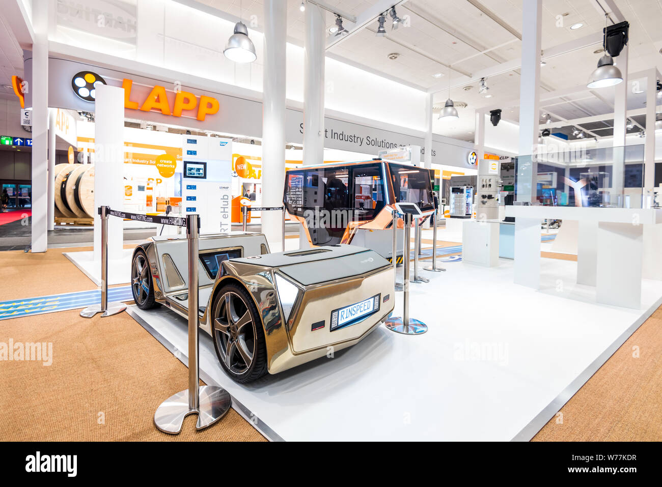 Hannover, Germany April 2019 Lapp presenting electric car at