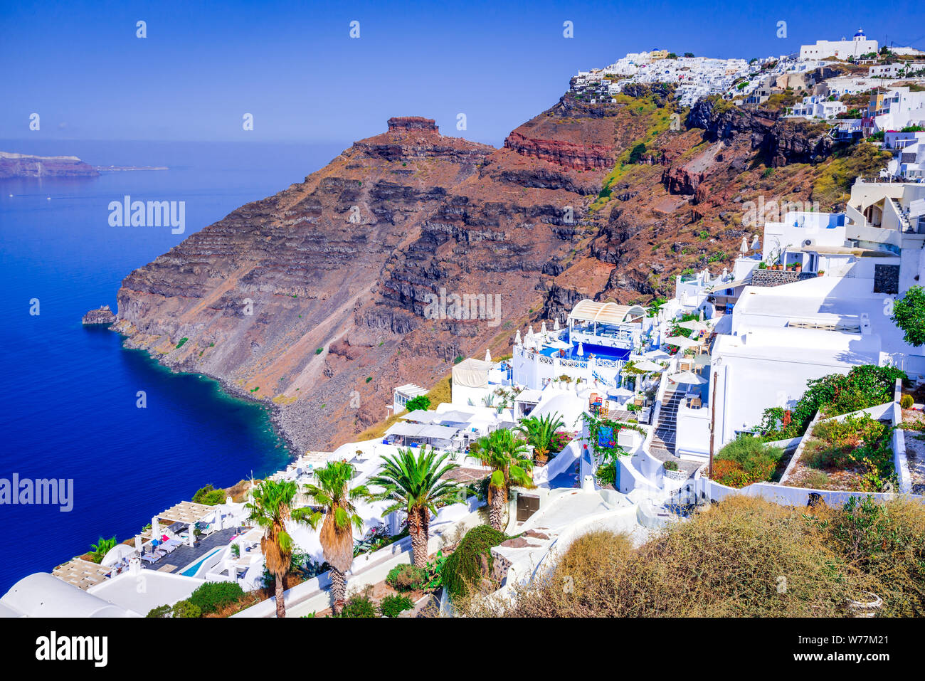Santorini, Greece. Firostefani whitewashed village on Thira, Cyclades Islands. Stock Photo