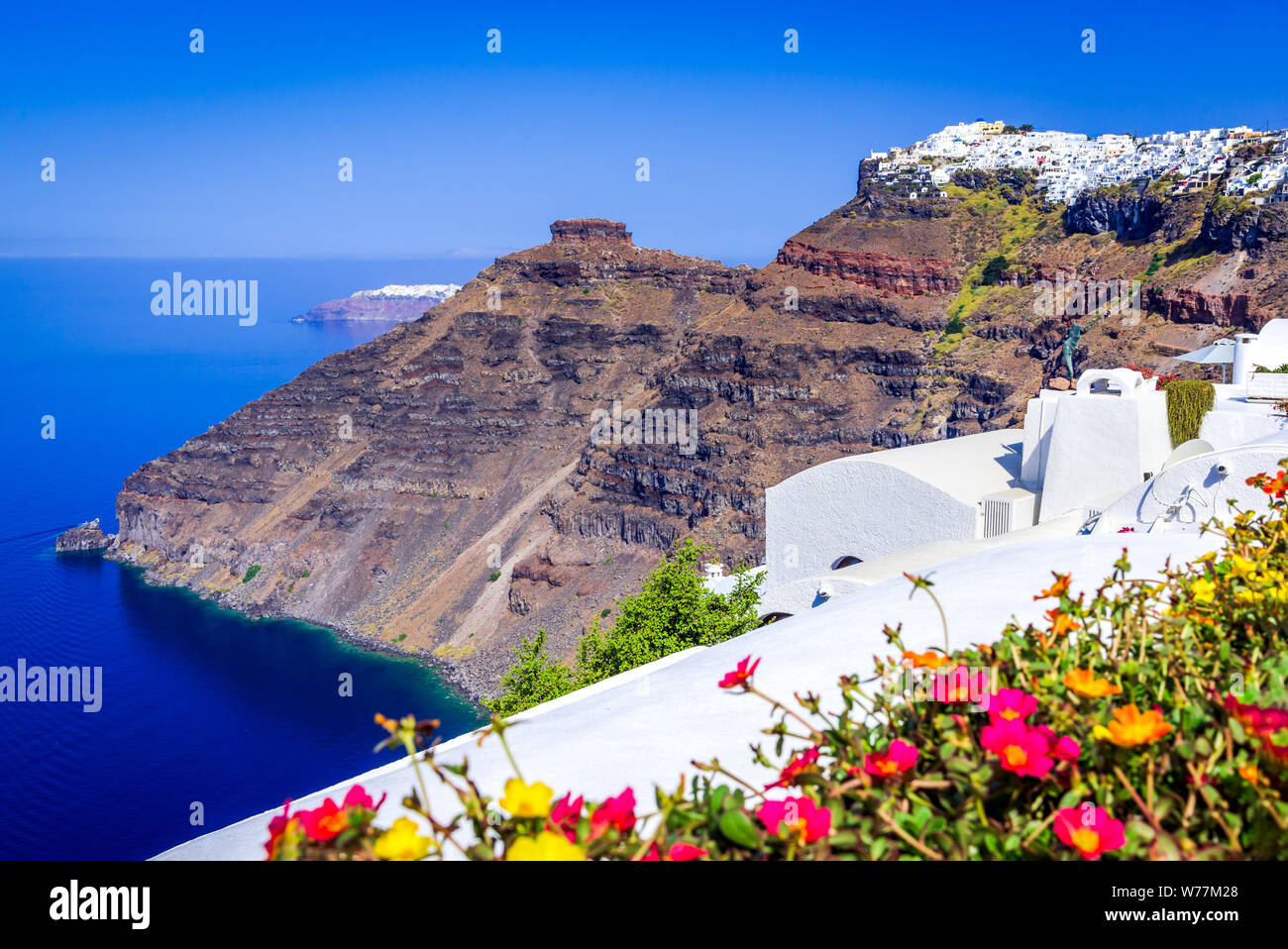 Santorini, Greece. Firostefani whitewashed village on Thira, Cyclades Islands. Stock Photo