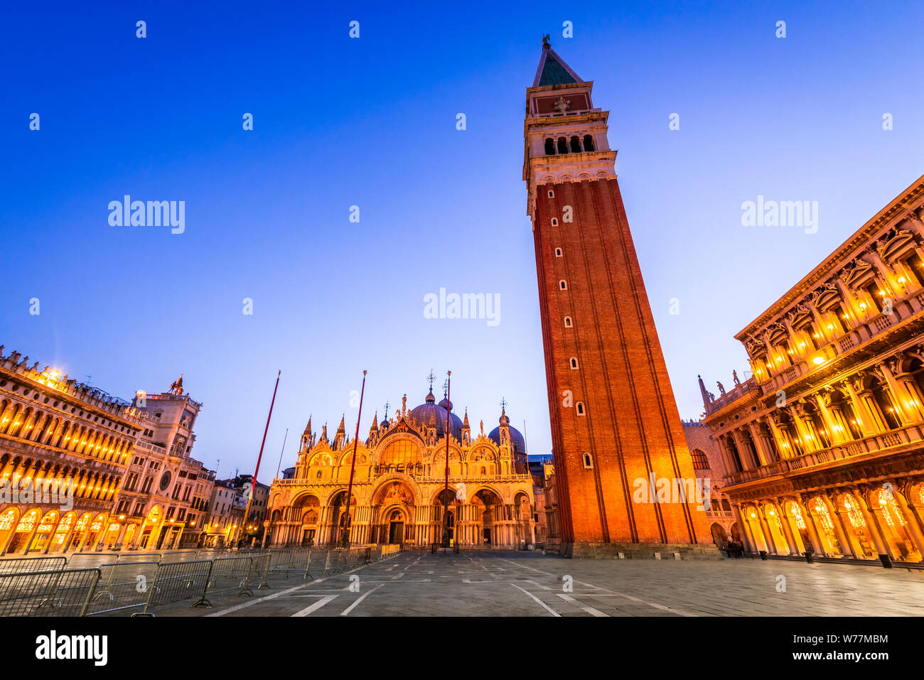 Venice, Italy. Twilight amazing light with Campanile and Basilica San Marco, venetian morning. Stock Photo