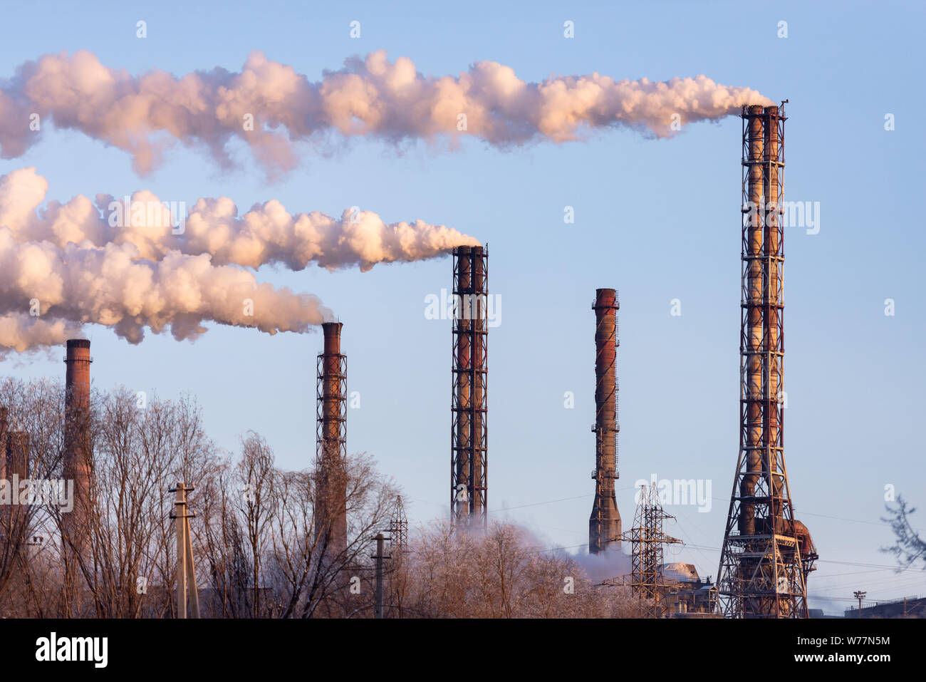 Magnitogorsk. Factory pipes produce smoke. Emissions of air pollutants. Stock Photo