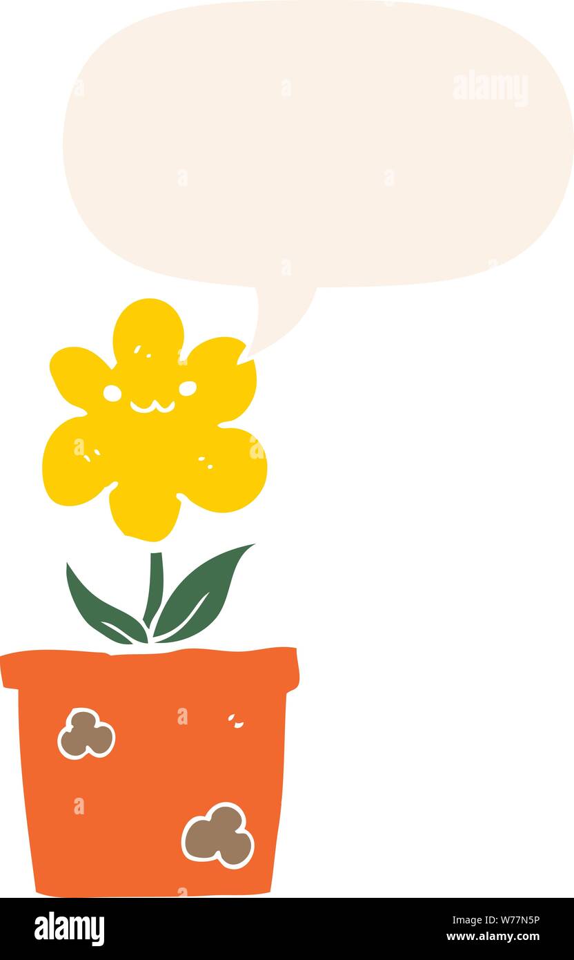 cartoon house plant with speech bubble in retro style Stock Vector ...