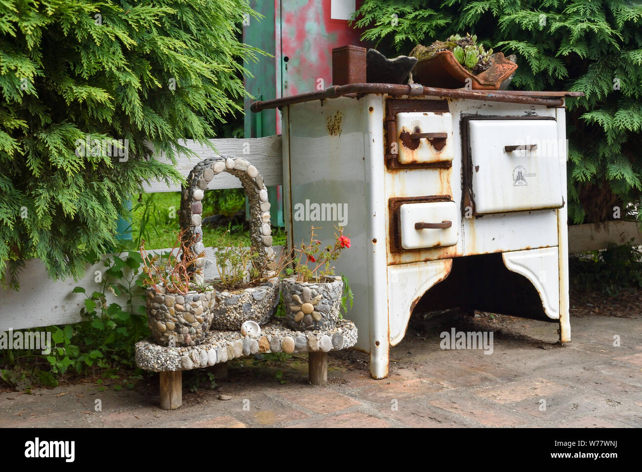 Old, vintage, rusty wood stove cooker Stock Photo Alamy