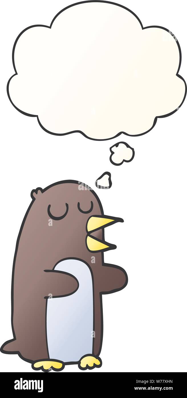 cartoon penguin with thought bubble in smooth gradient style Stock Vector