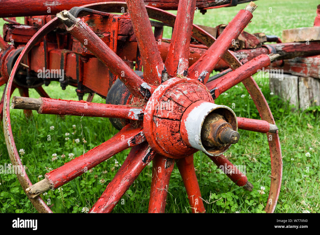 Ancient, wooden plow over meadow Stock Photo Alamy