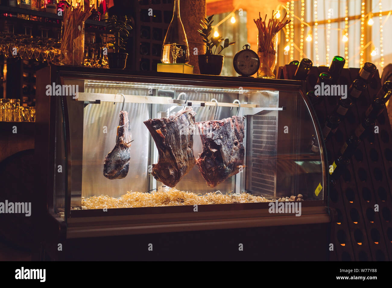 Dried meat. Beef steak in the drying oven Stock Photo Alamy