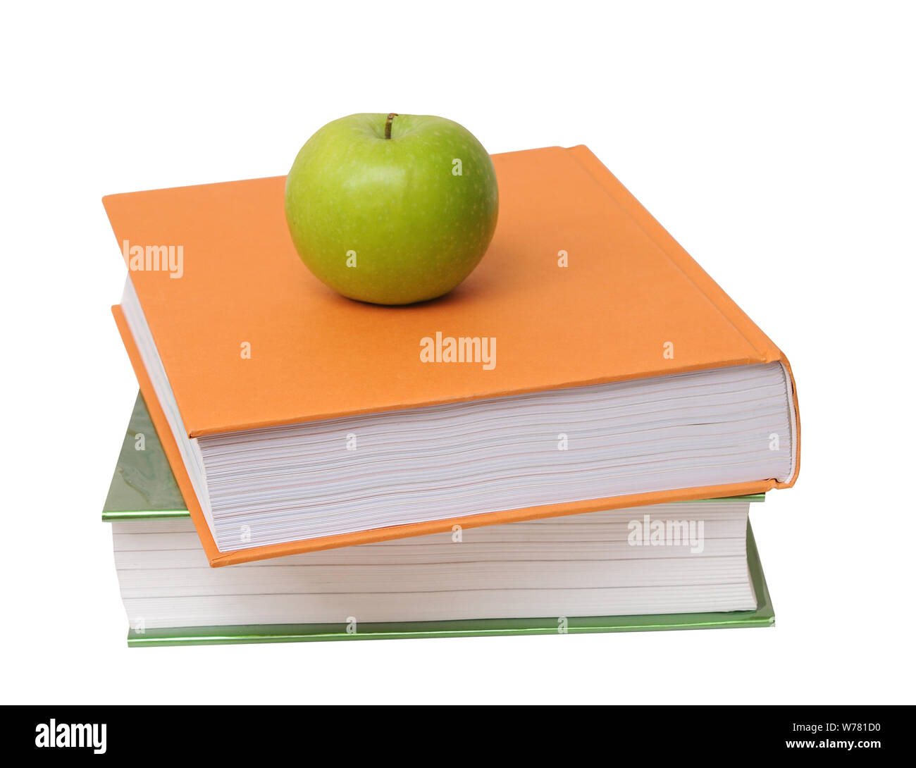 books and apple isolated on white background Stock Photo - Alamy