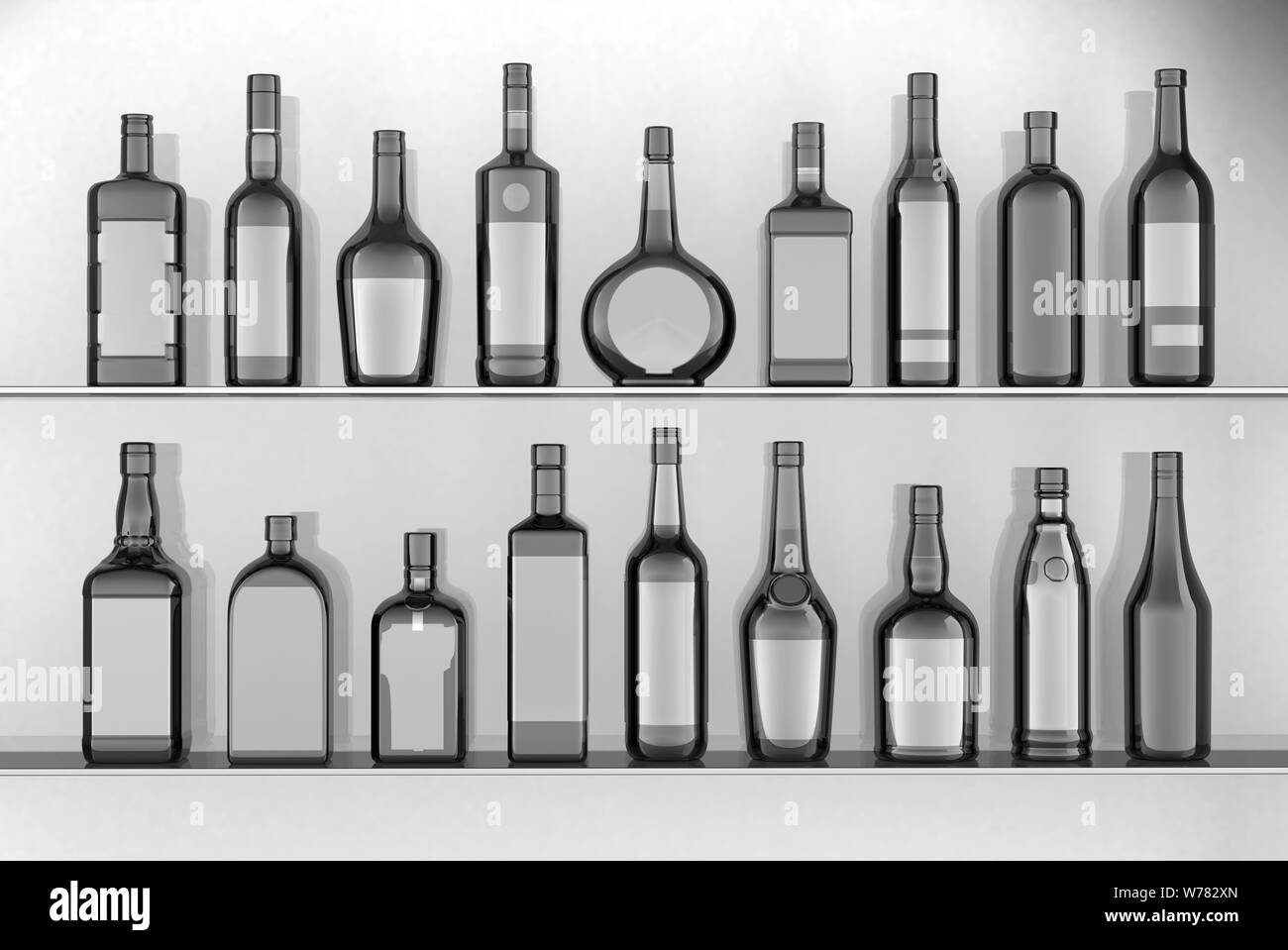 empty bottles of various shapes. 3d rendering Stock Photo Alamy