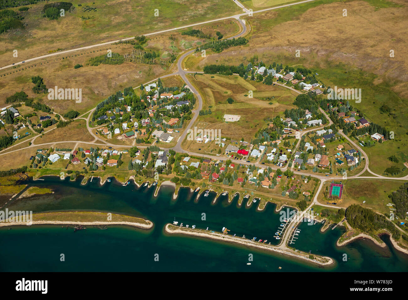 Aerial view of the summer village of Ghost Lake, near Calgary, Alberta Canada Stock Photo