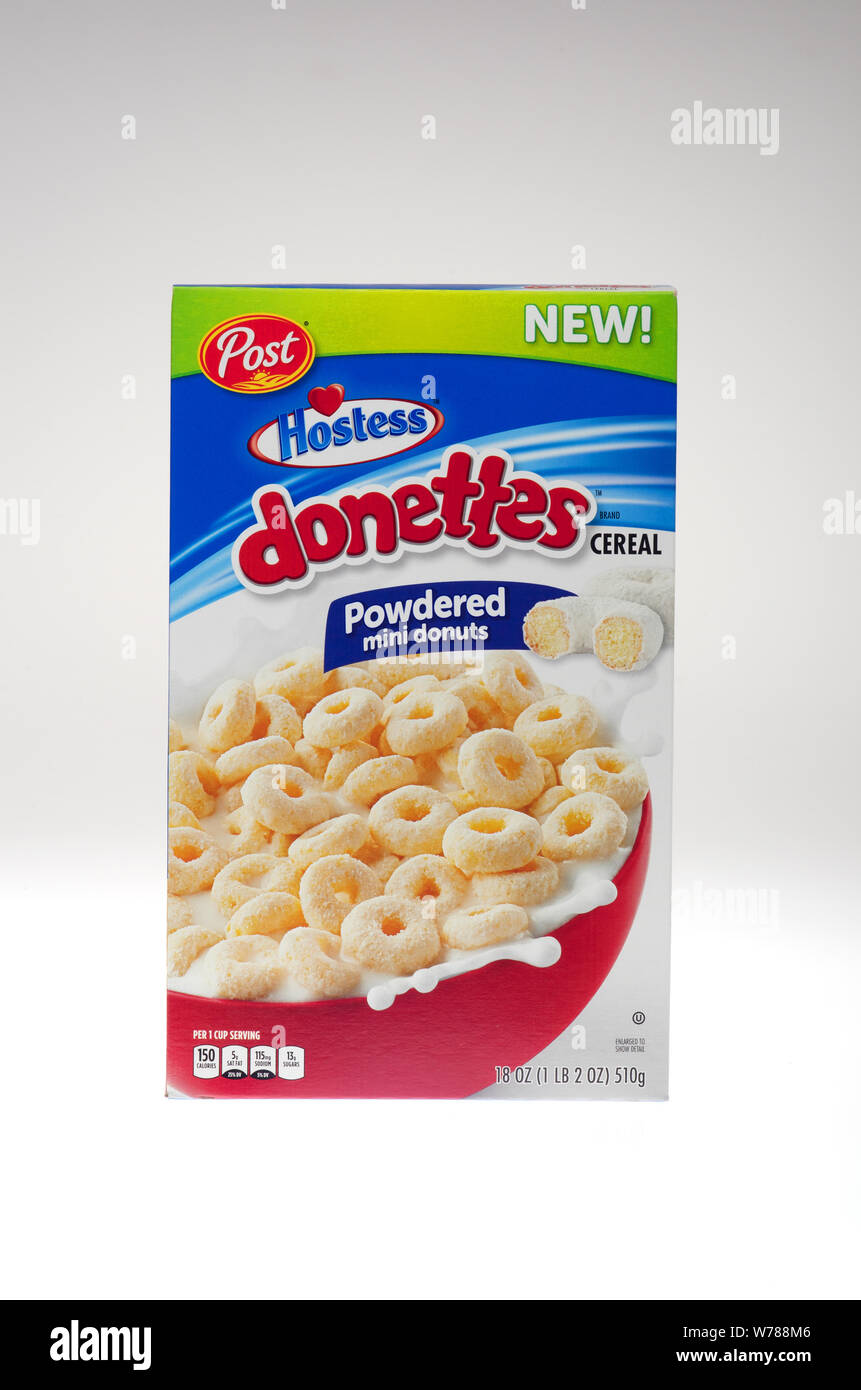 New Hostess powdered mini donuts cereal box by Post cereal