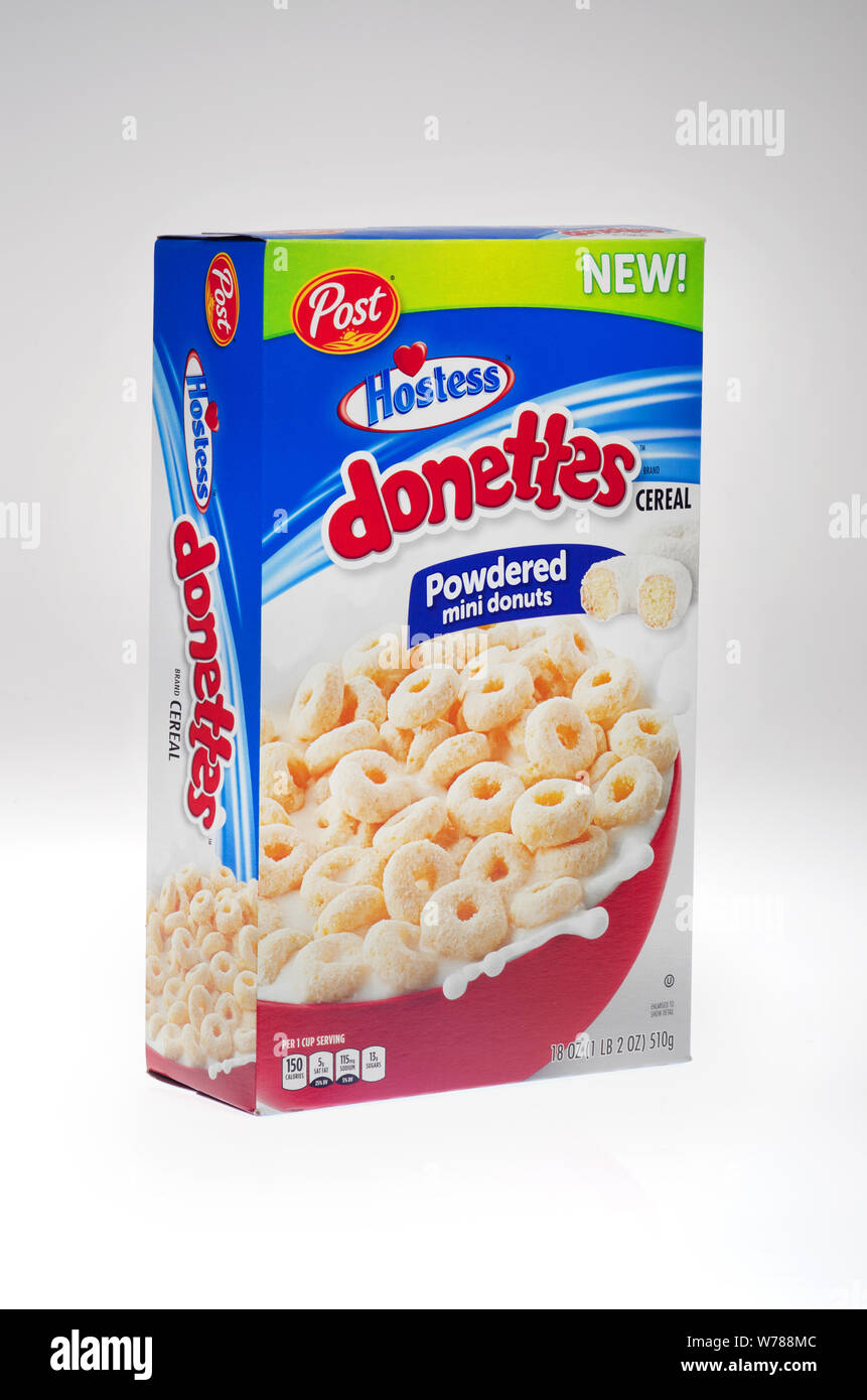 New Hostess powdered mini donuts cereal box by Post cereal