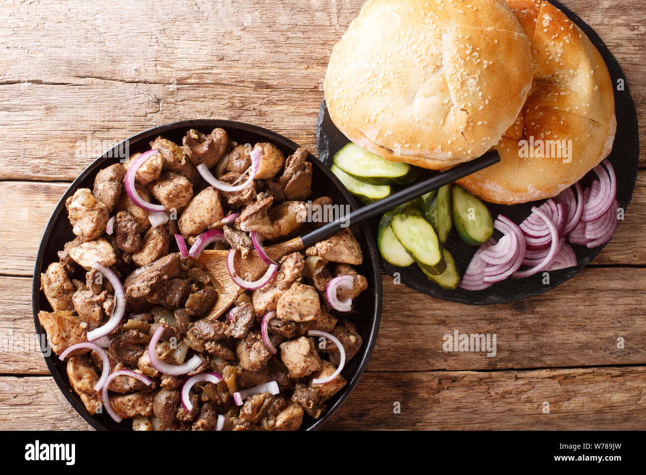 Jerusalem mixed grill or meorav Yerushalmi tasty chicken and offal