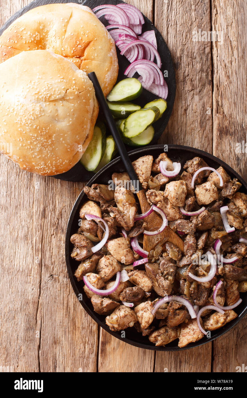 Jerusalem mixed grill or meorav Yerushalmi tasty chicken and offal
