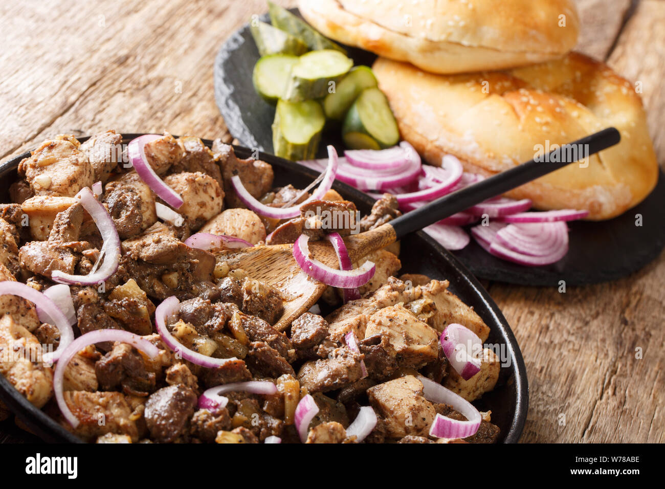 Tasty Jerusalem mixed grill or meorav Yerushalmi served with pita and