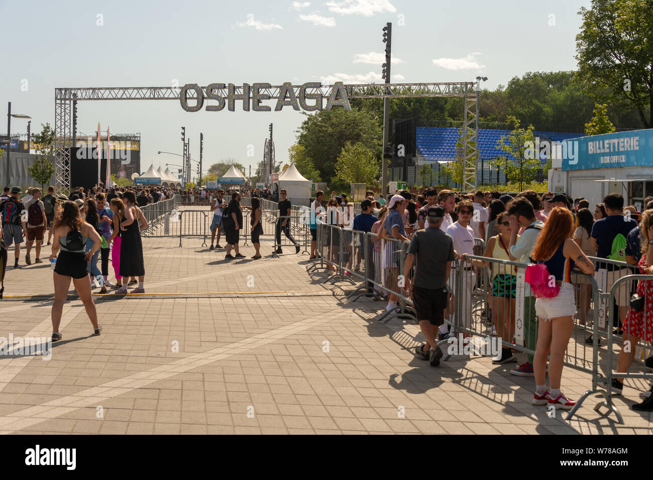 Montreal, Canada - 4 August 2019: People going to Osheaga Festival in Park Jean Drapeau. Stock Photo