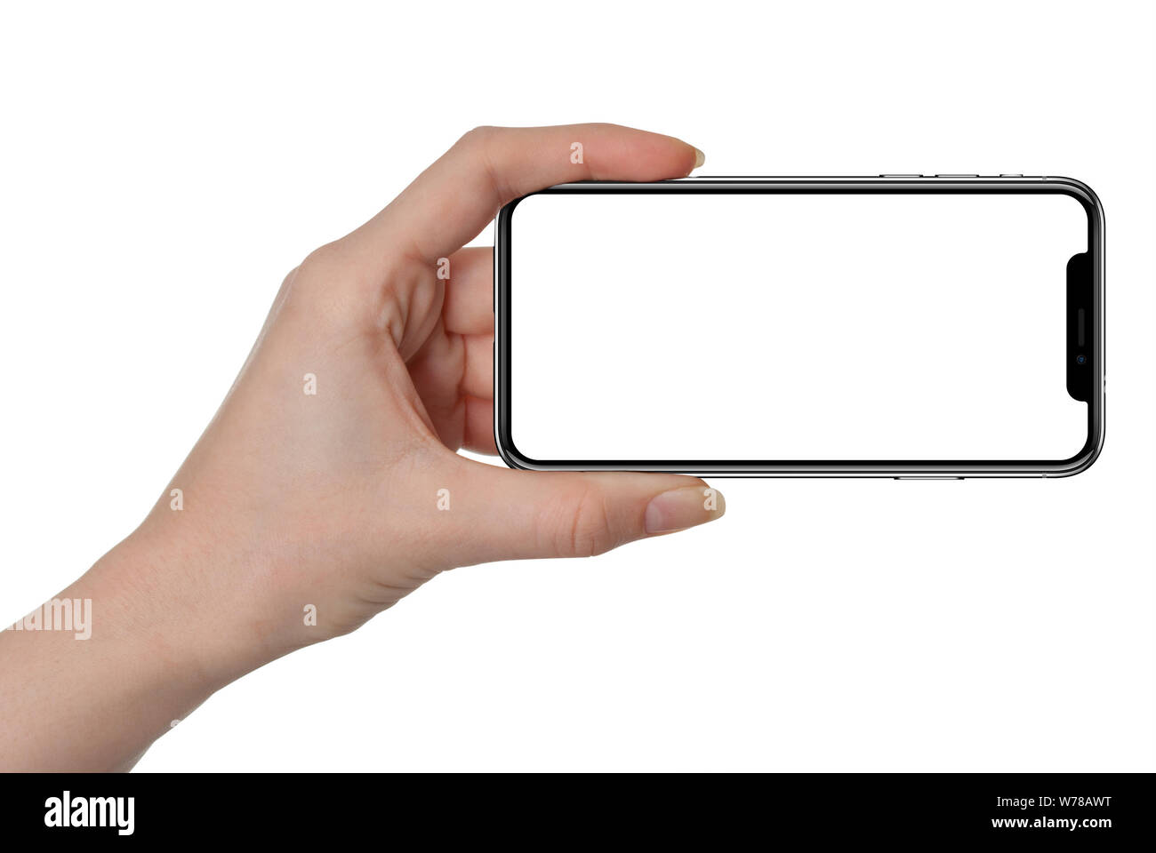 Woman Hand Holding The Black Smartphone Similar To Iphone X With Blank Screen And Modern Frame Less Design Isolated On White Background Stock Photo Alamy Woman Hand Holding The Black Smartphone Similar To Iphone X With Blank Screen And Modern Frame Less Design Isolated On White Background Stock Photo Alamy
