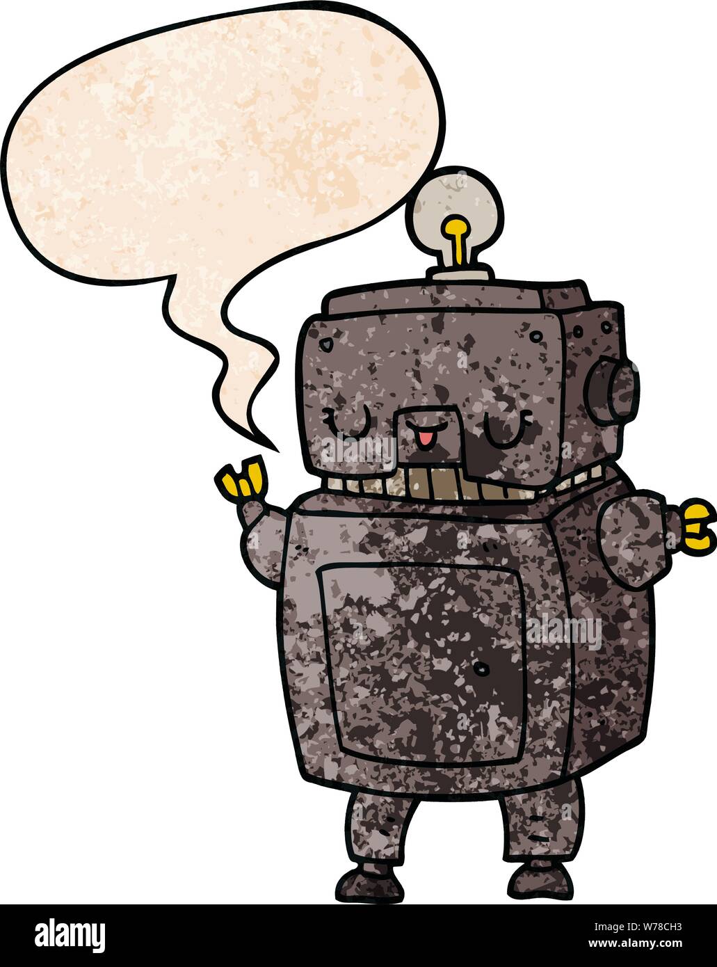 cartoon robot with speech bubble in retro texture style Stock Vector ...