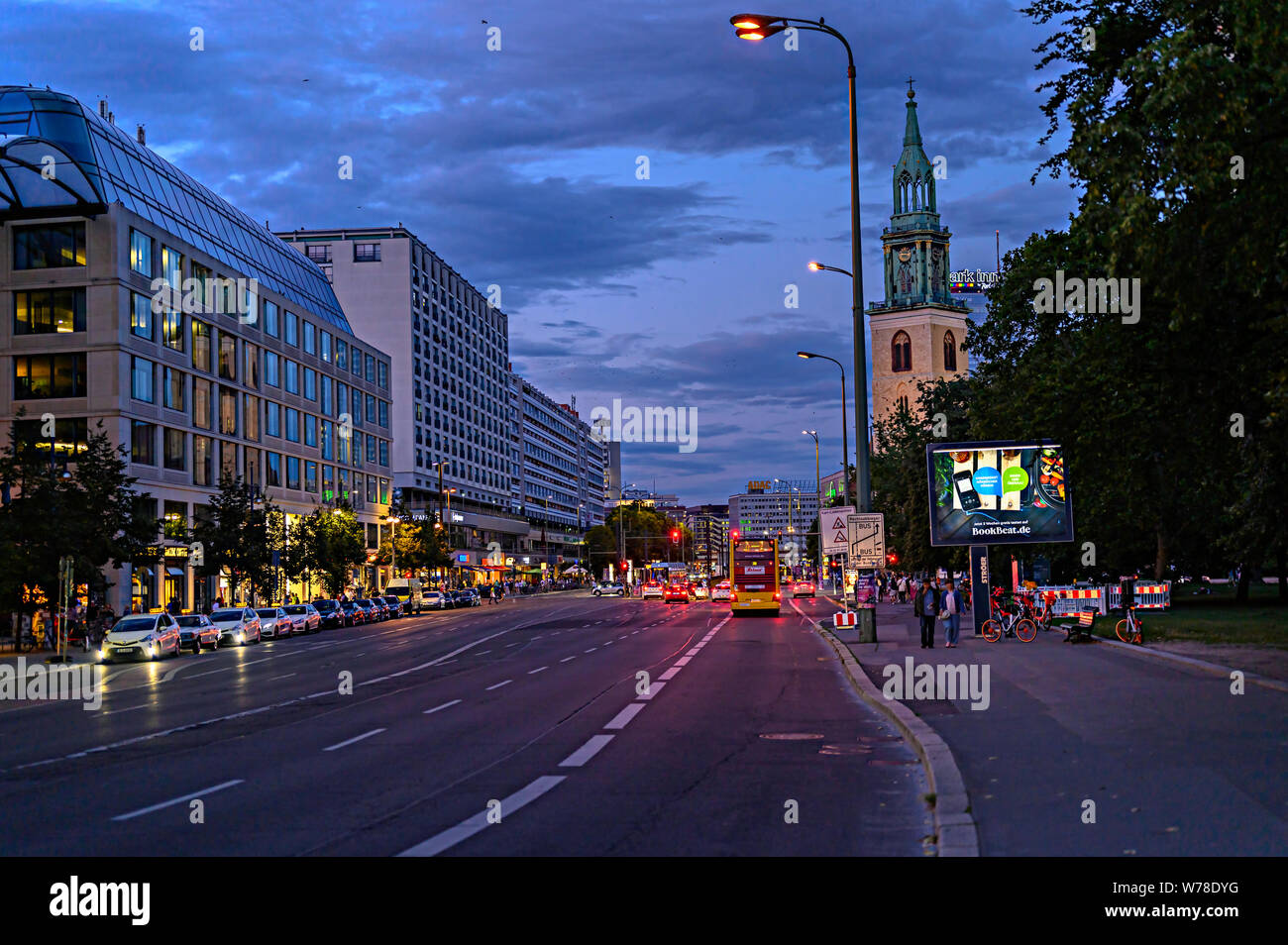 Berlin, Germany - August 3, 2019: Night shot of city life on a big ...