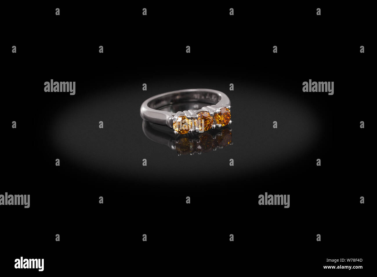 Silver Gold Precious Ring Female With Big Yellow Diamonds On Black
