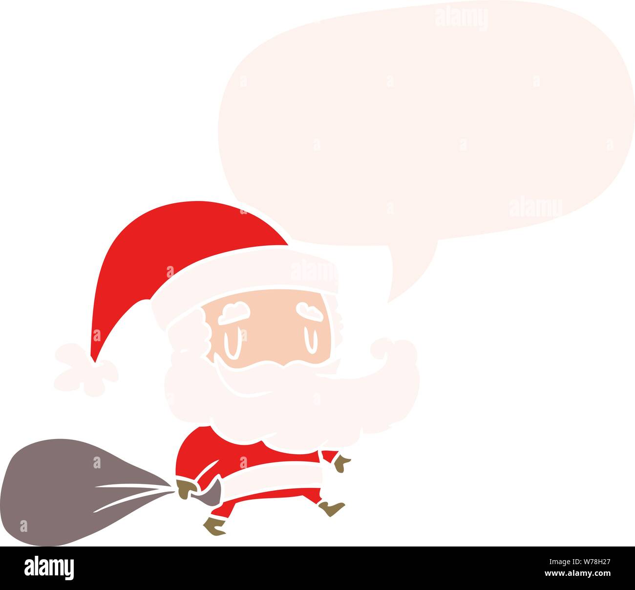 cartoon santa claus carrying sack of presents with speech bubble in ...