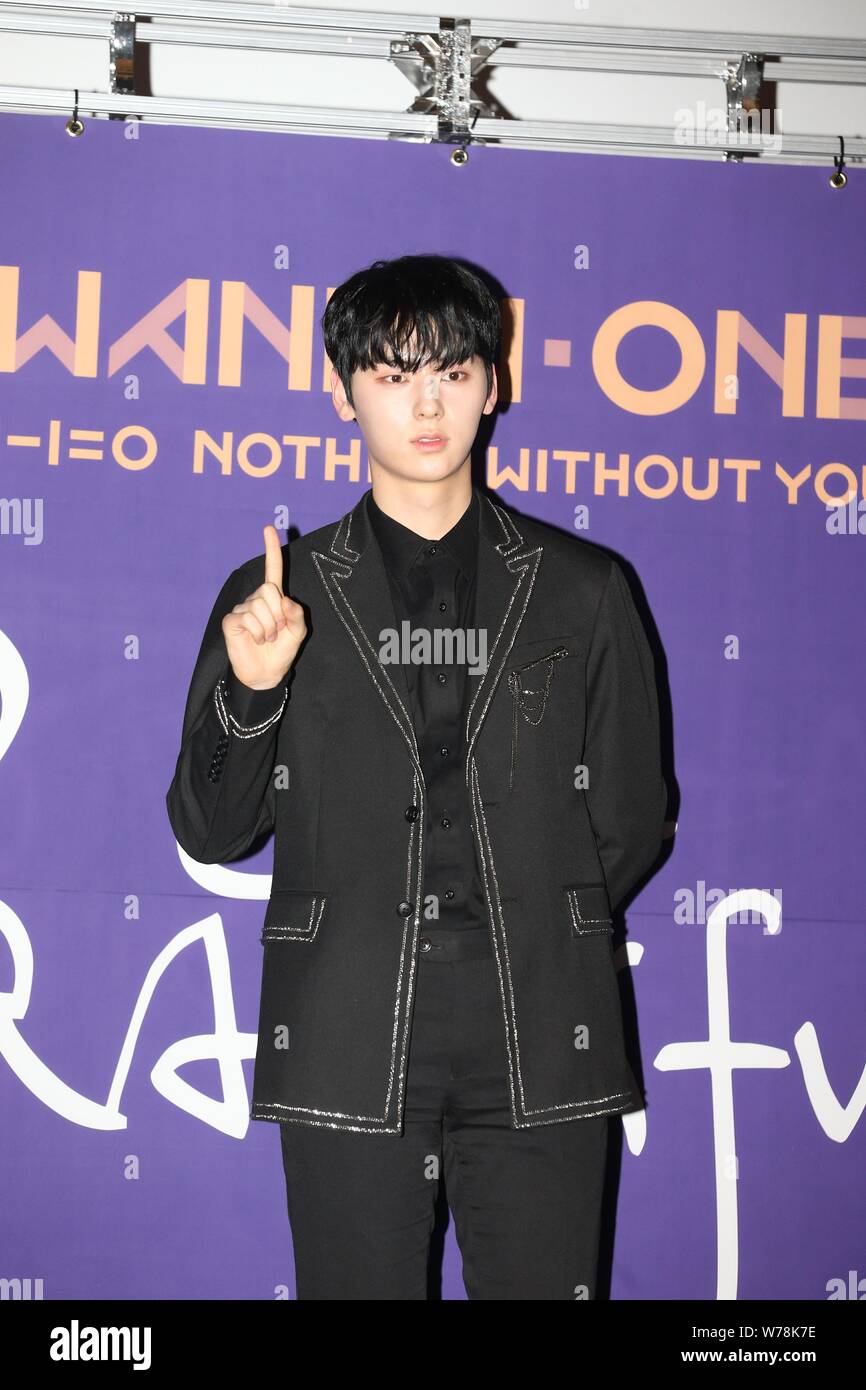Hwang Min-hyun of South Korean boy group Wanna One attends a press