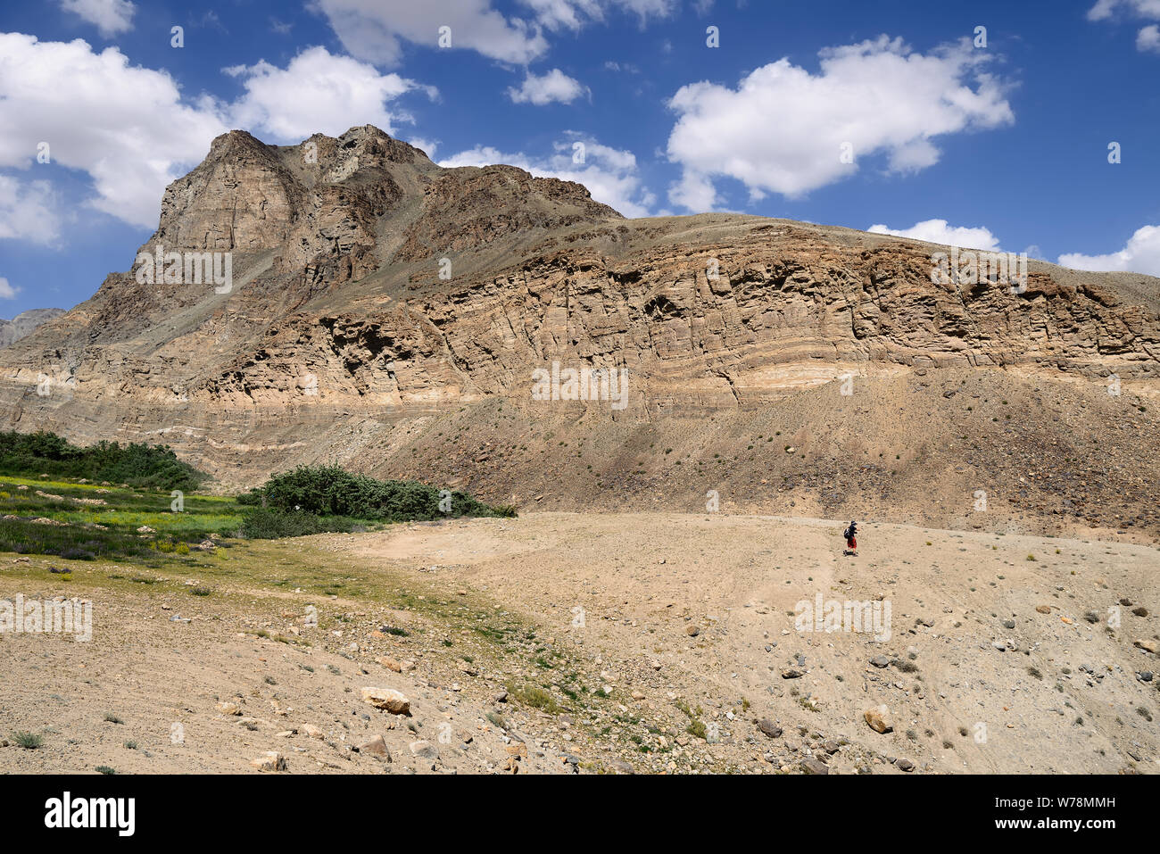 View on the remote Shakhdara Valley in the Pamir mountain, Tajikistan, Central Asia. Stock Photo