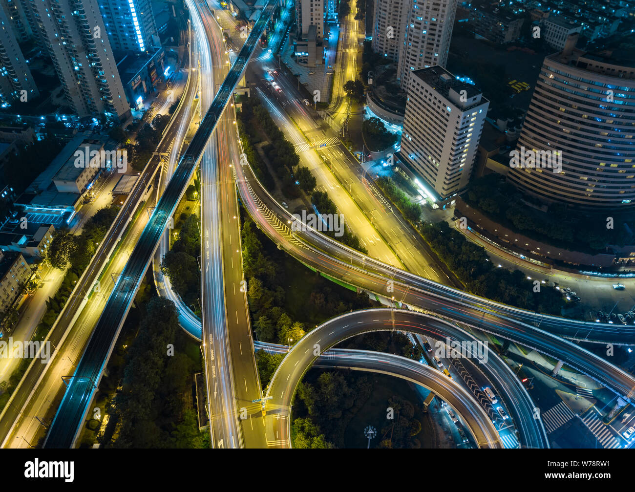 Elevated Interchanges Aerial view of the crossings of elevated interchange overpasses at ...
