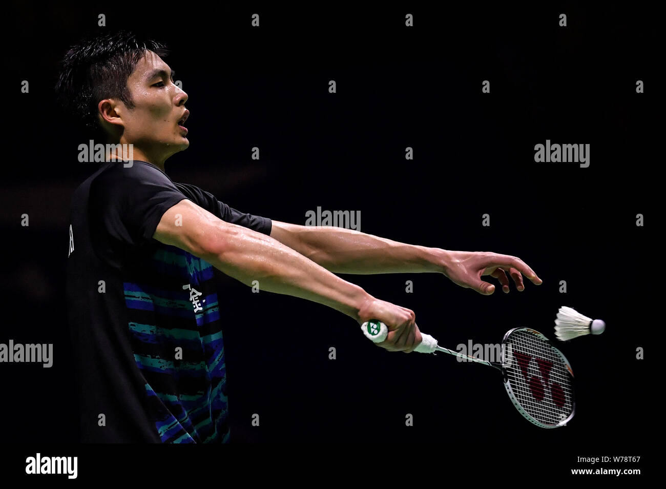 Chou Tien Chen Of Chinese Taipei Serves Against Viktor Axelsen Of Denmark In Their Quarterfinal Match Of The Men S Singles During The Tahoe China Open Stock Photo Alamy