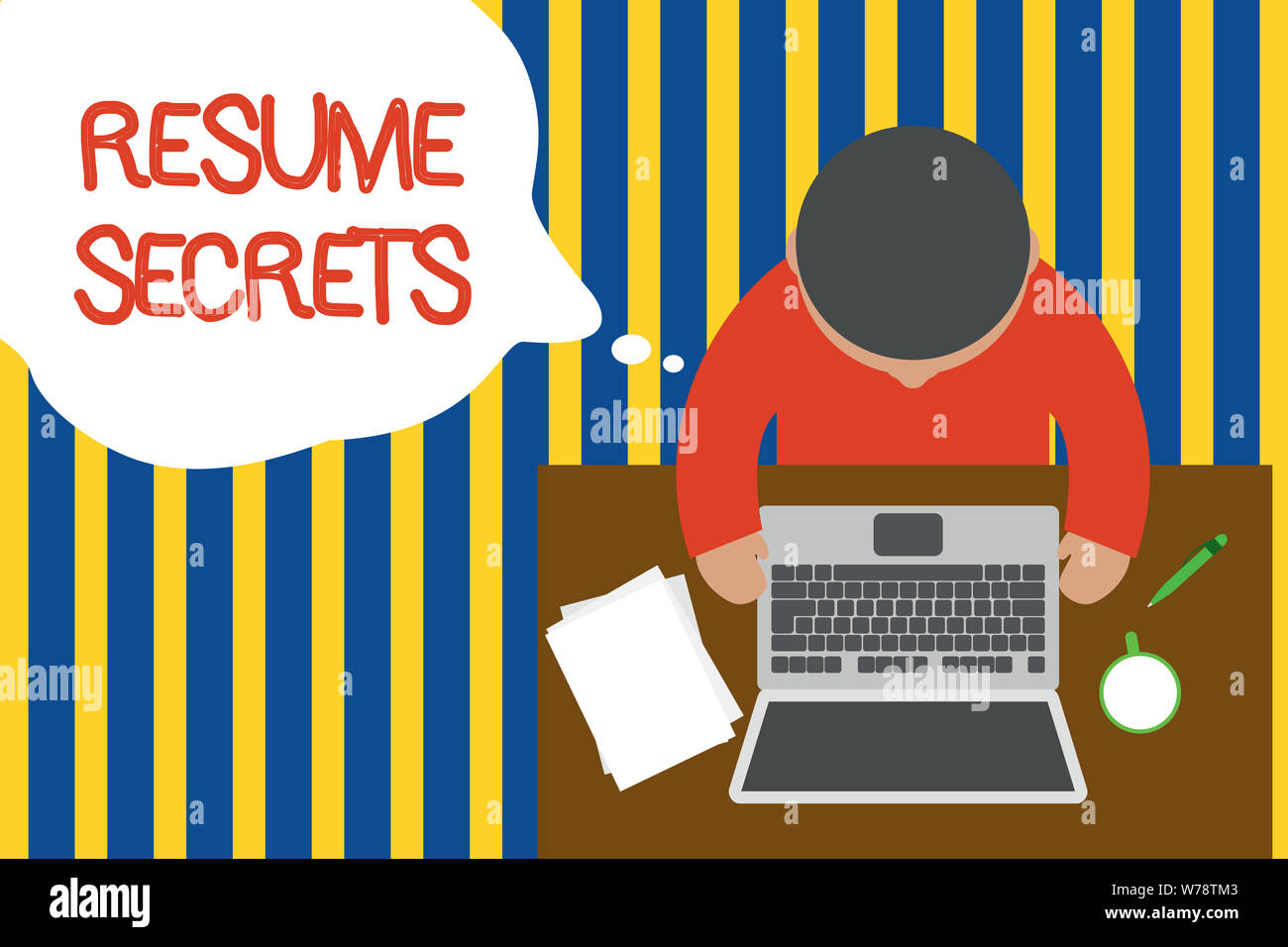Writing note showing Resume Secrets - Writing Note Showing Resume Secrets Business Concept For Tips On Making Amazing Curriculum Vitae Standout Biography Upper View Young Man Sitting Tabl W78TM3