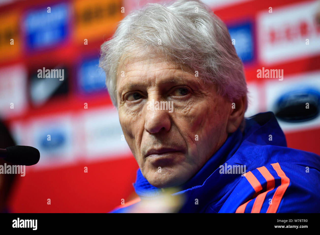 Head coach Jose Pekerman of Colombian national men's football team attends a press conference for the 2017 CFA Team China International Football Match Stock Photo