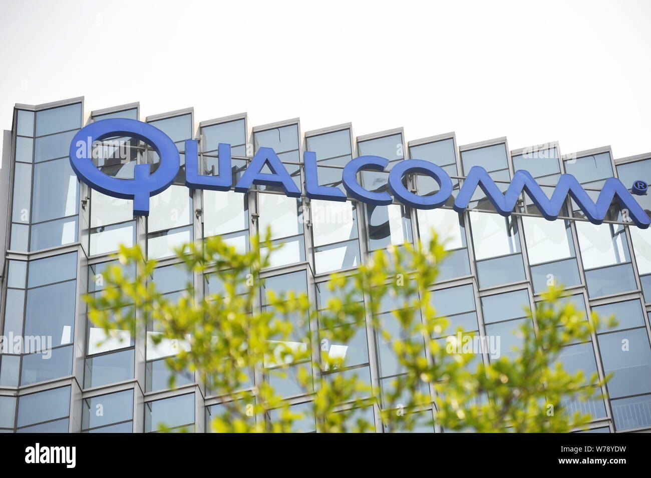 --FILE--View of a logo of Qualcomm at an Innovation Center of Qualcomm Wireless Communication Technologies (China) Limited in Shenzhen city, south Chi Stock Photo