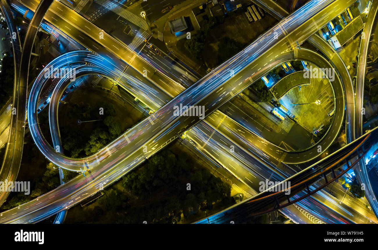 Elevated Interchanges Aerial view of the crossings of elevated interchange overpasses at ...