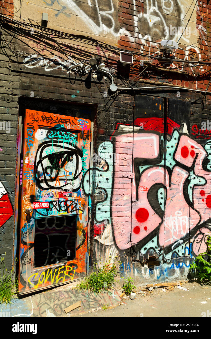 Street art in Graffiti Alley, in the Fashion District of Toronto
