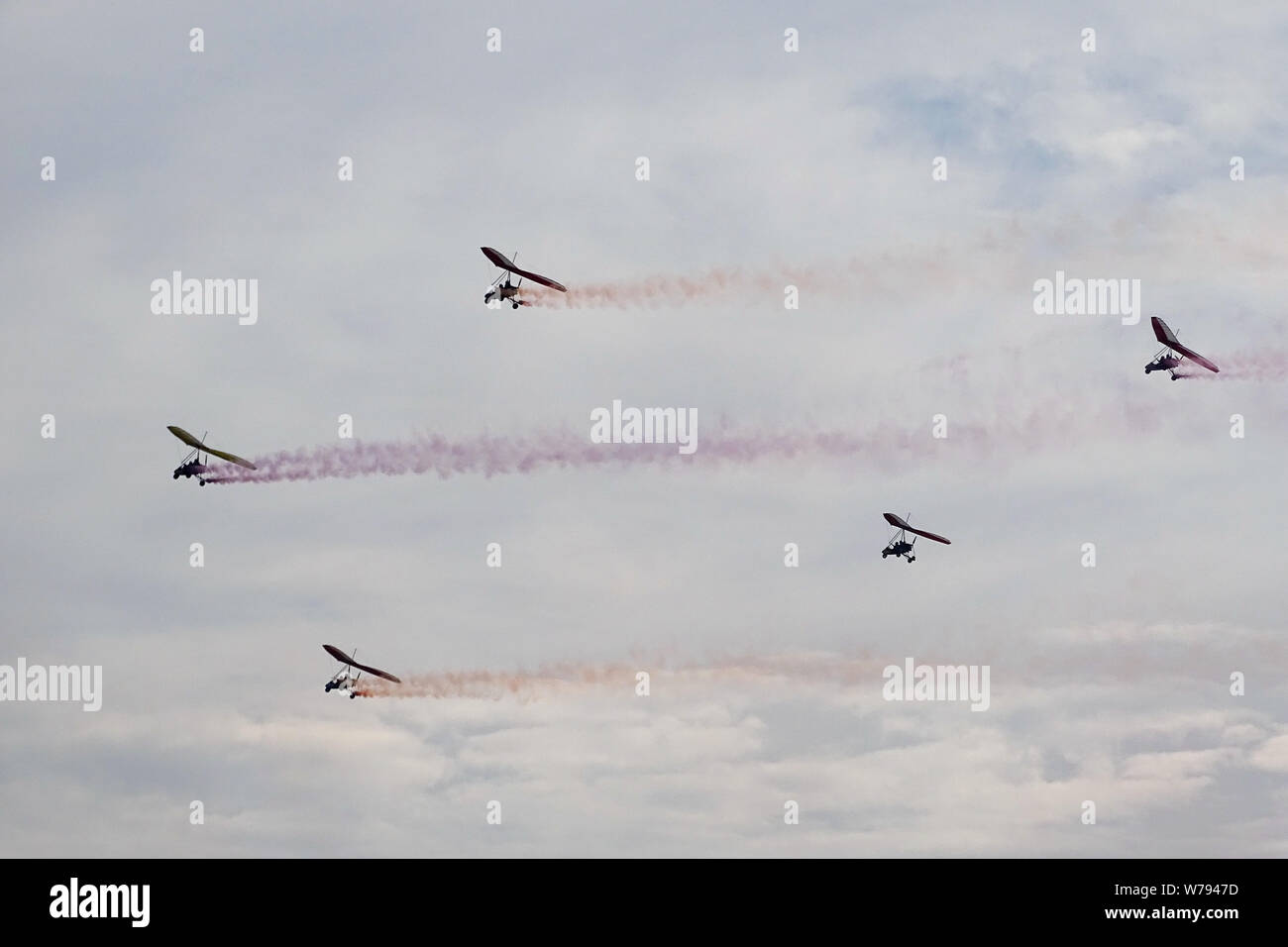 Aerobatic aircrafts perform during the 2017 World Fly-In Expo (WFE) at the Hannan General Aviation Airport in Wuhan city, central China's Hubei provin Stock Photo